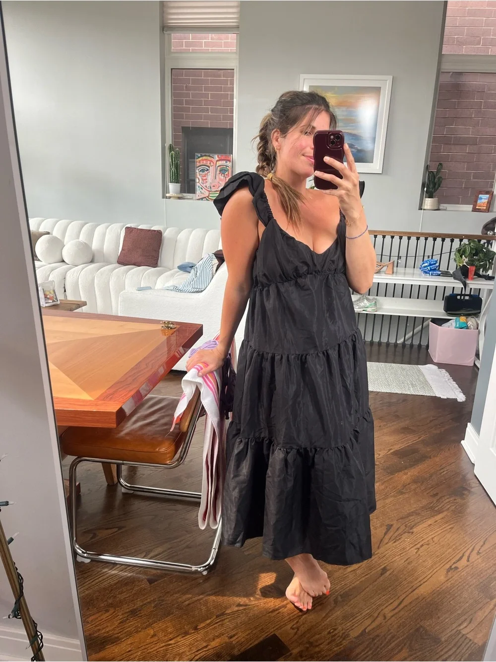 Summer Black Ruffle Strap Maxi Dress